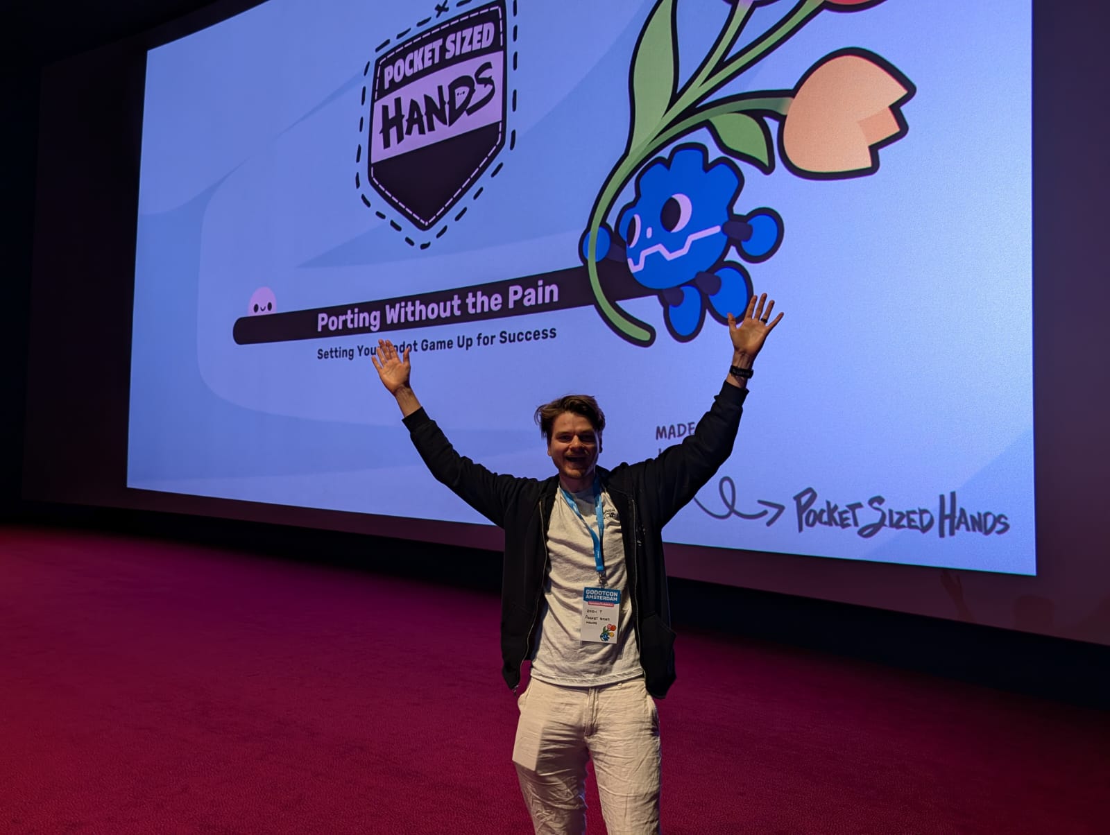 Rory presenting at GodotCon Amsterdam 2026